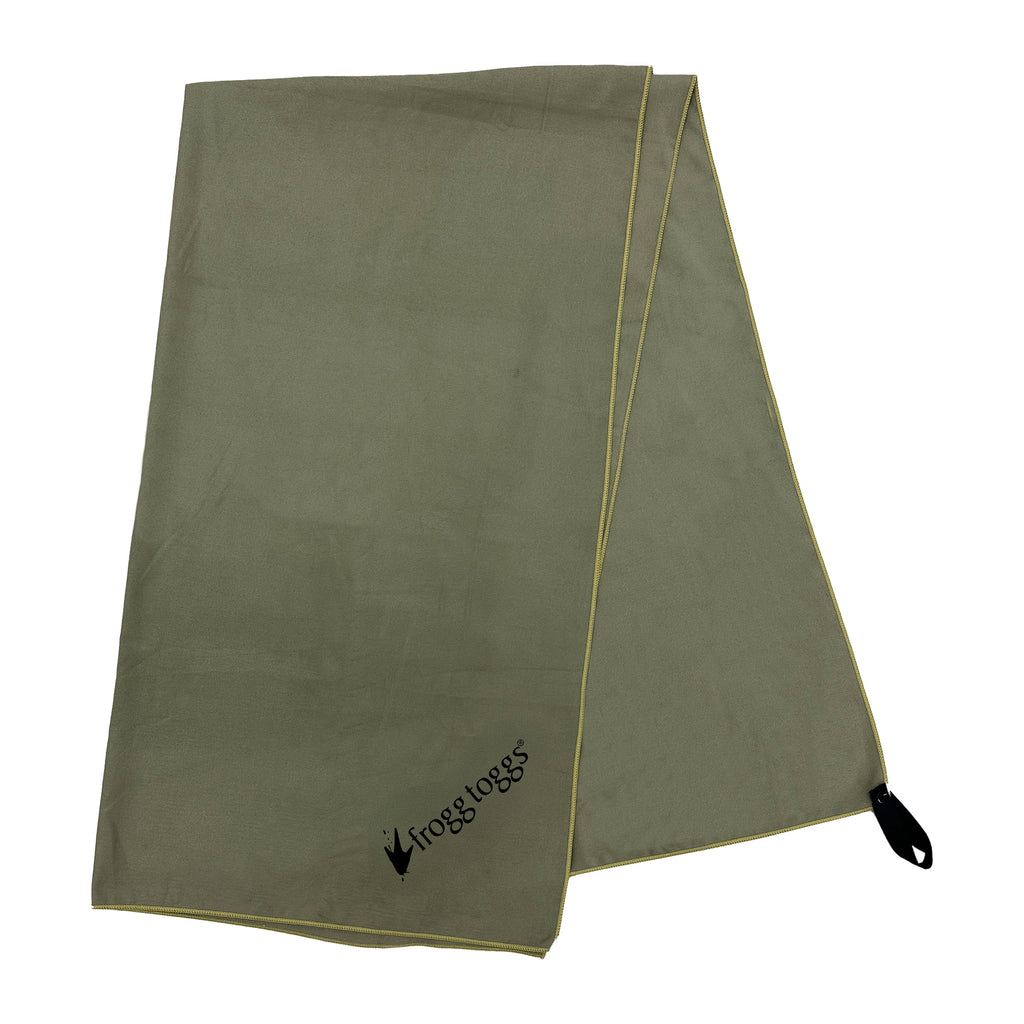 Frogg Toggs Camp Beach Towel, Soft and Absorbent Microfiber Towel with Zippered Bag, 35” x 62”, OD Green