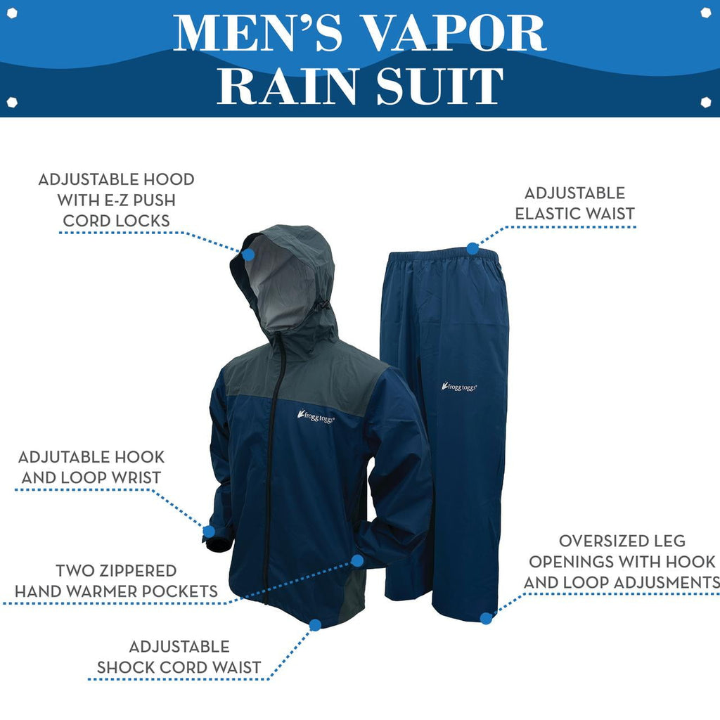 Frogg Toggs Vapor Rain Suit for Men with Rain Jacket and Pants, Blue and Gray, Size MD/LG