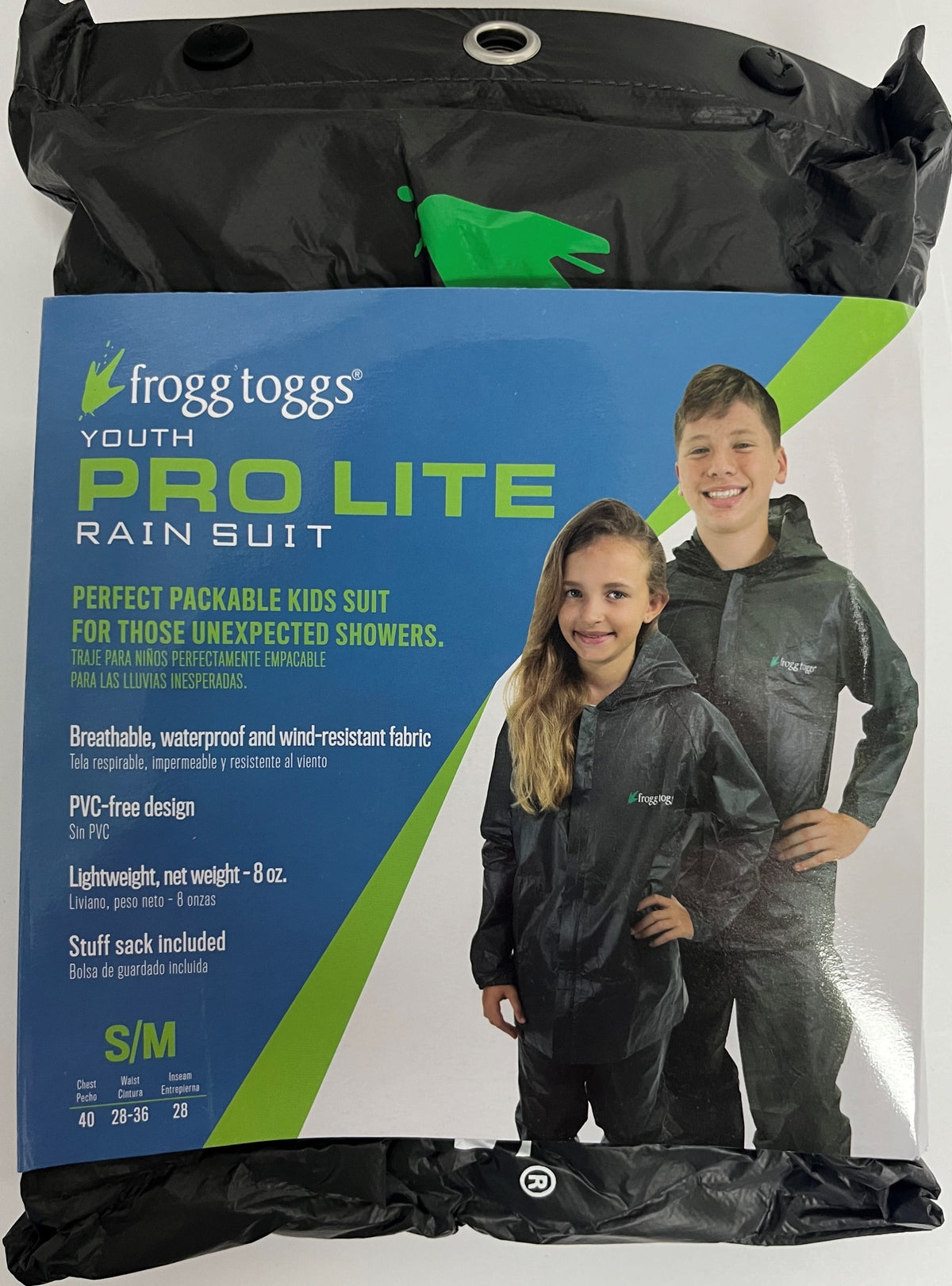 Frogg Toggs Ultra-Lite2 Rain Suit for Young Boys and Girls, Lightweight Waterproof Pants and Jacket, Carbon Black, Small/Medium