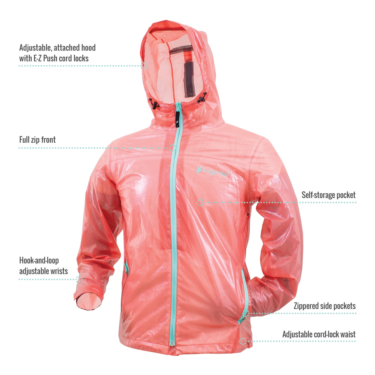 Frogg Toggs Xtreme Lite Hoodies for Women, Waterproof Jacket with Adjustable Hood, Seafoam, Large