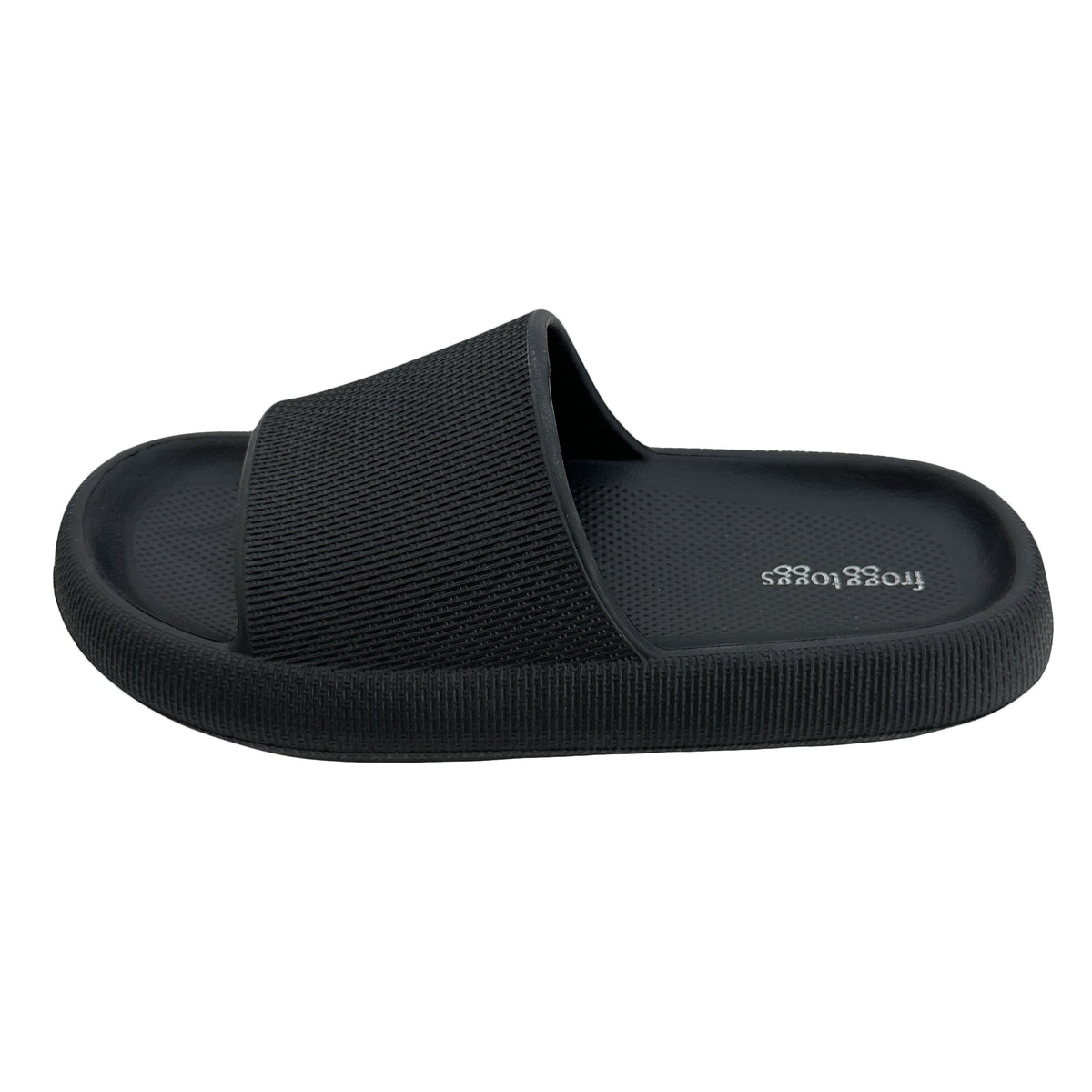Frogg Toggs Squisheez Slip-On Slide Sandals for Men, Soft and Squishy Slides, Black, Size 7